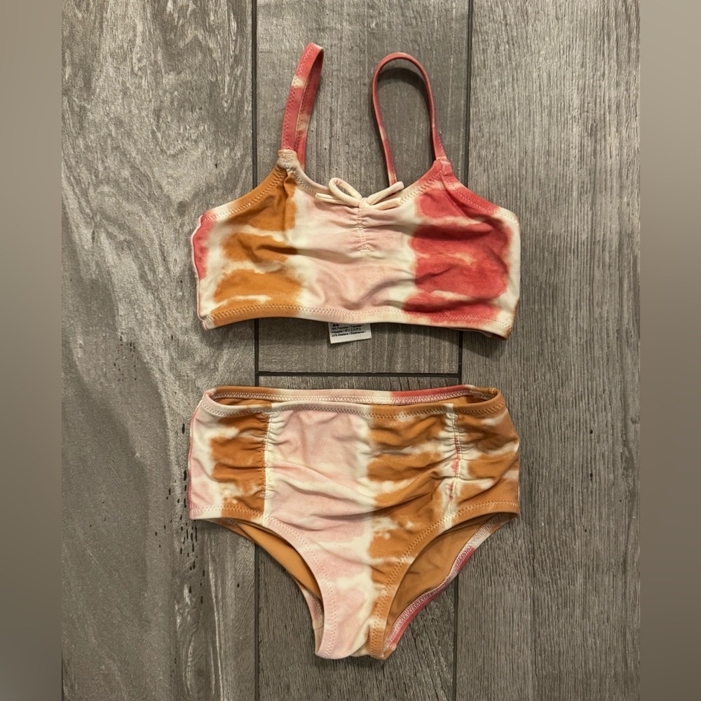 Crewcuts Tie-Dye Bikini Set in Peach and Coral Desert Hues
